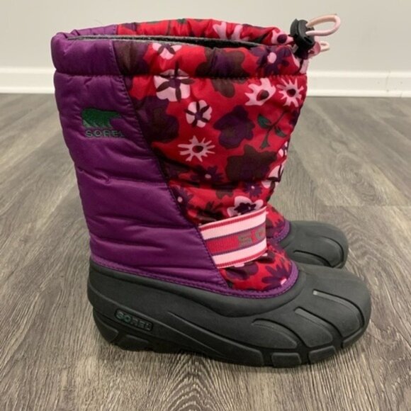 Sorel Cub Purple Pink Floral Insulated Snow Boots - Picture 1 of 6